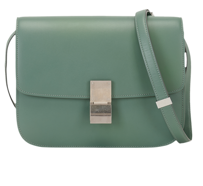 Medium Classic Box Shoulder Bag, &pound;1,300, Handbags, Green, Leather, Front view
